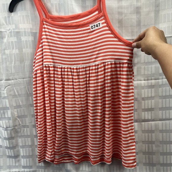 Old Navy Girls Orange and  White Stripe Tank Top Size L (12-14)Sleeveless - Picture 6 of 9